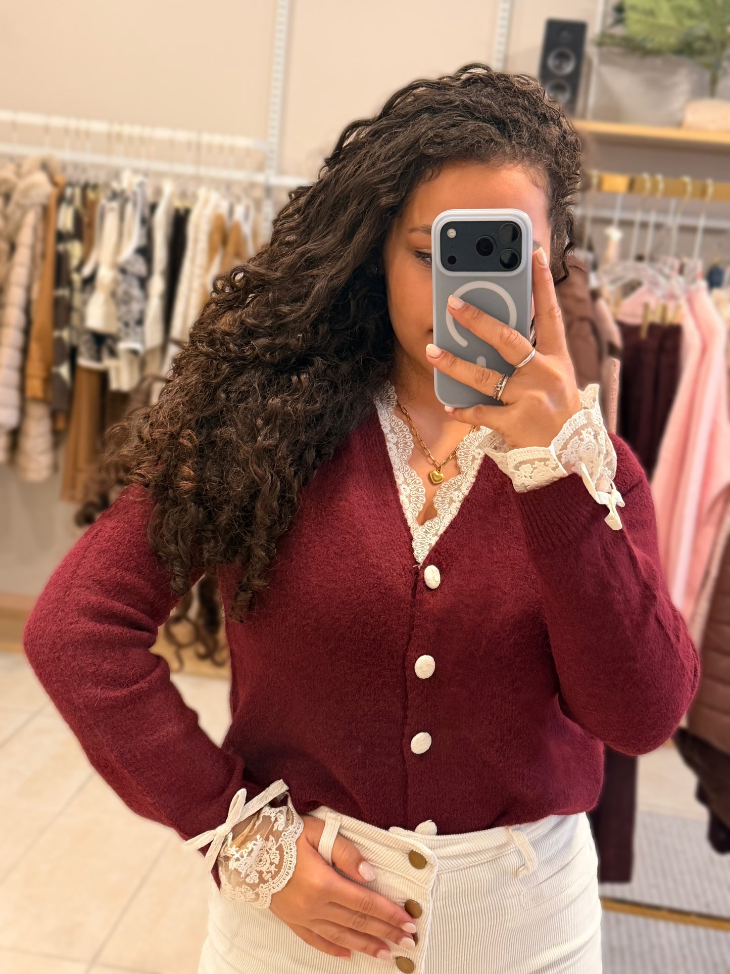 Cardigã Bordô Renda