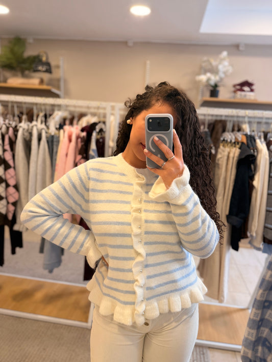 CARDIGÃ DE MALHA RISCAS AZUIS