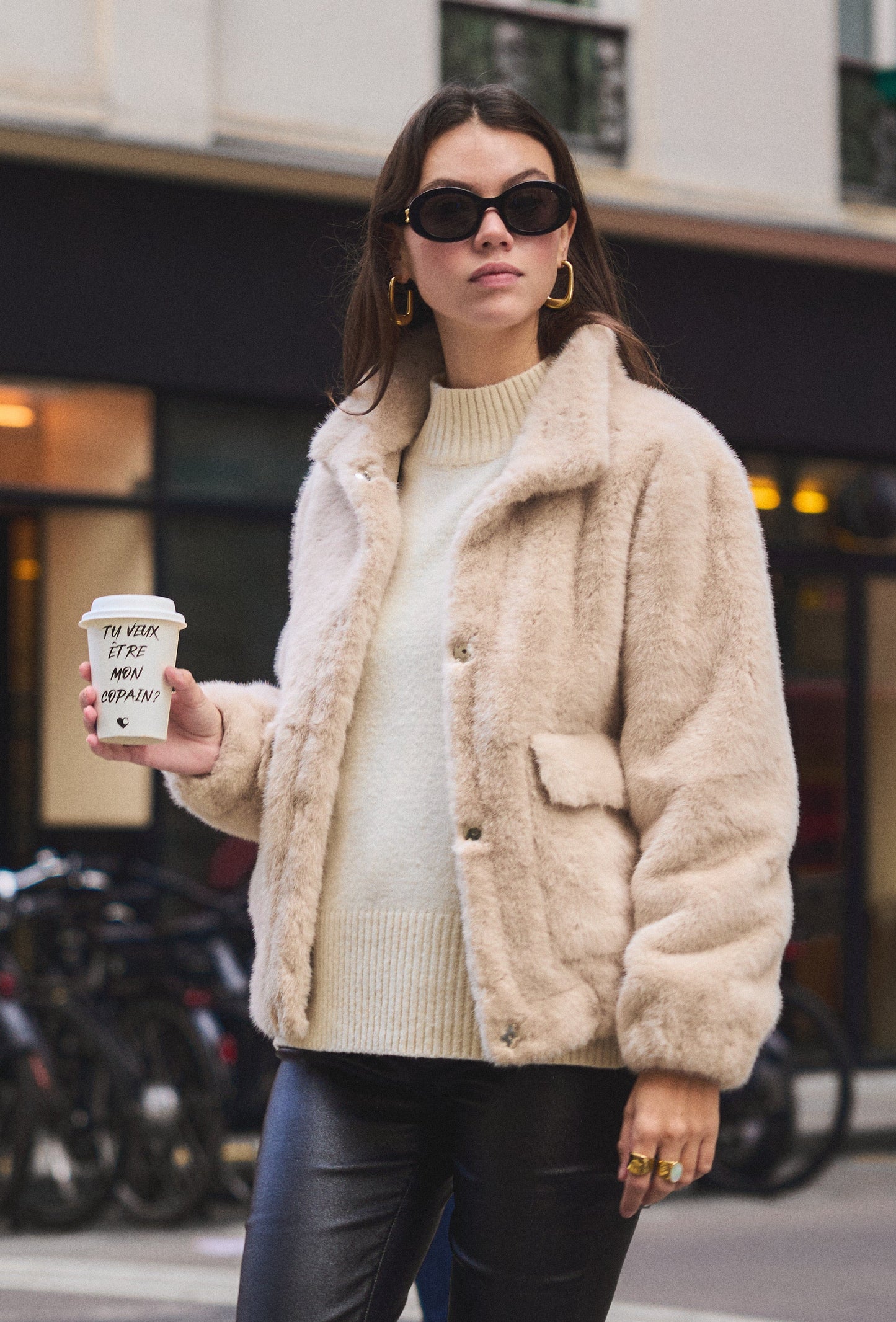 Casaco de pelo creme