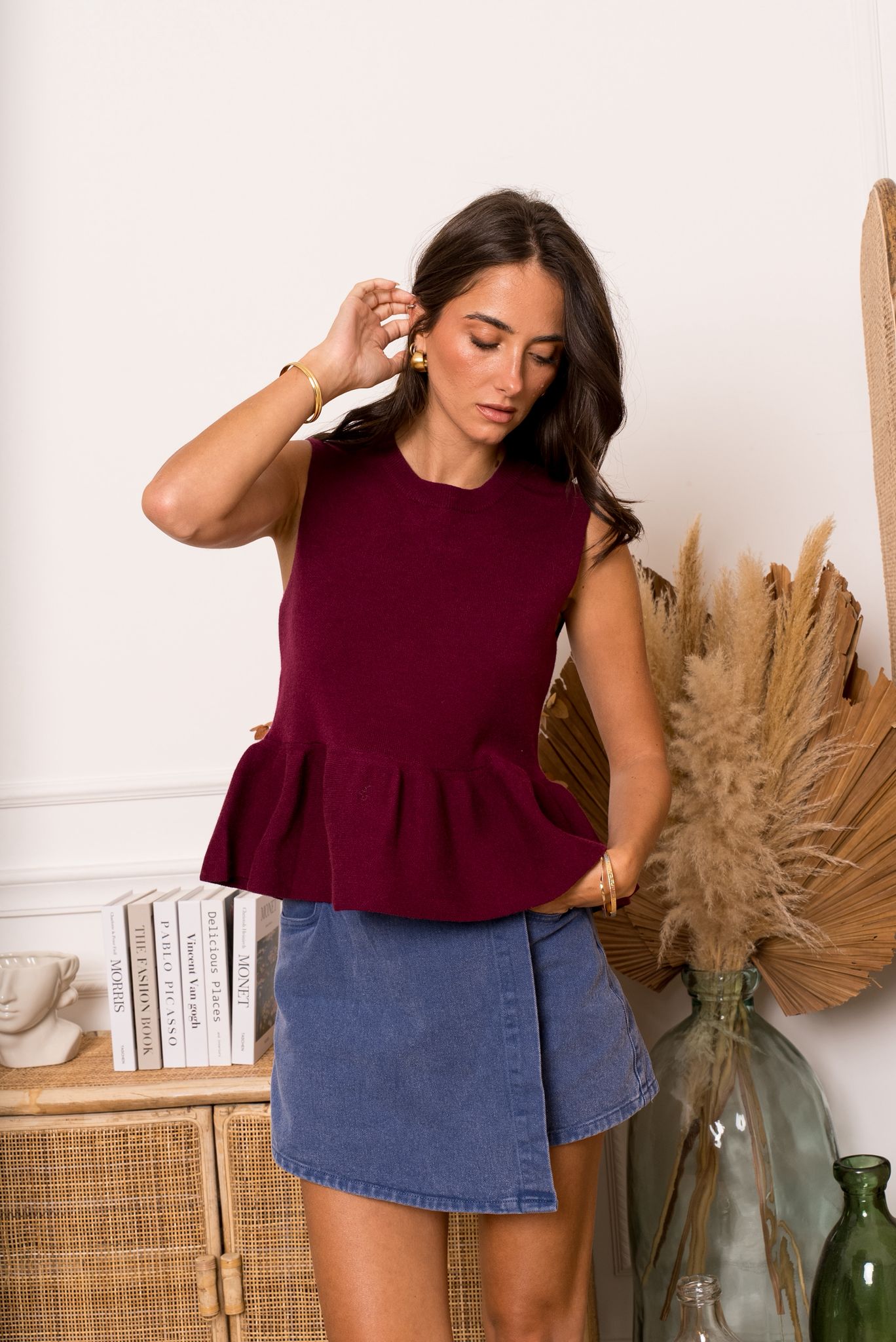 Colete de malha bordô