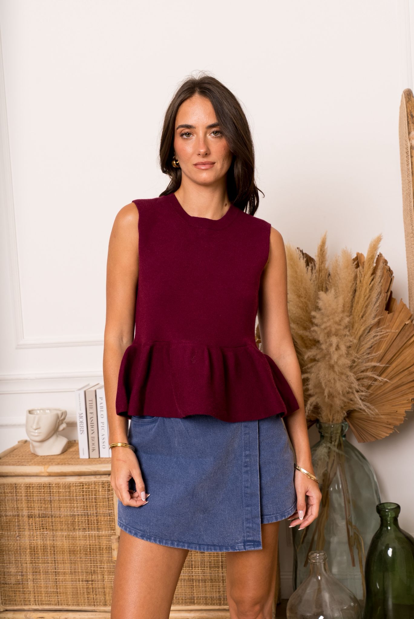 Colete de malha bordô